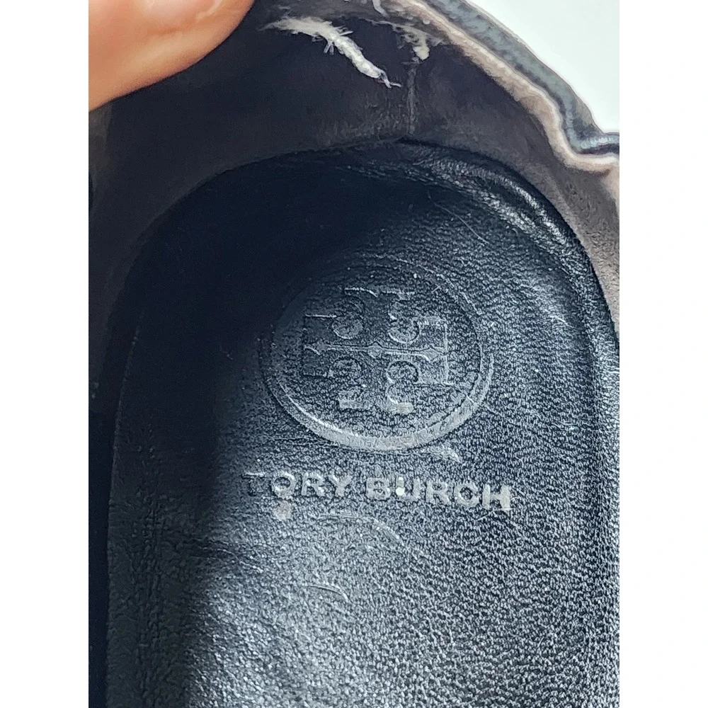 Tory Burch Minnie Travel Ballet Flats Black Leather Logo Medallion Shoes 8.5
